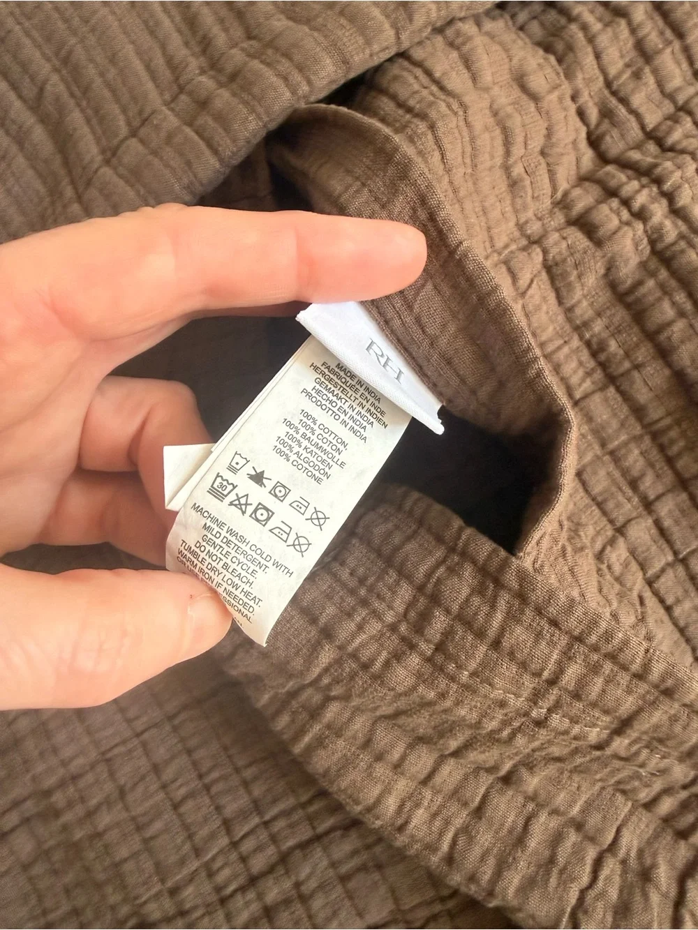 RH Euro Sham Organic Cotton Matelassé in Mochaccino brown NEW